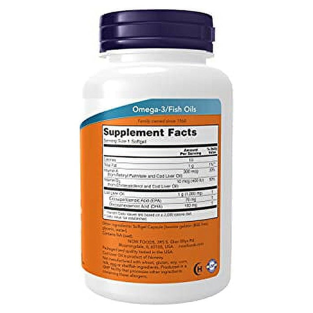 NOW Supplements, Cod Liver Oil, Extra Strength 1,000 Mg with Vitamins a & D-3, EPA, DHA, 90 Softgels