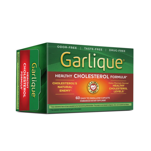 Garlique Healthy Cholesterol Supplement, Odor Free Garlic, 5000 Mcg Allicin, White Caplets 60 Ct