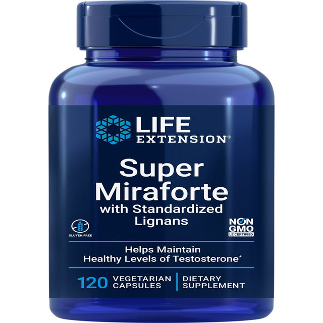 Life Extension Super Miraforte with Standardized Lignans - Focused Formula for Testosterone Benefits - Gluten-Free, Non-Gmo - 120 Vegetarian Capsules