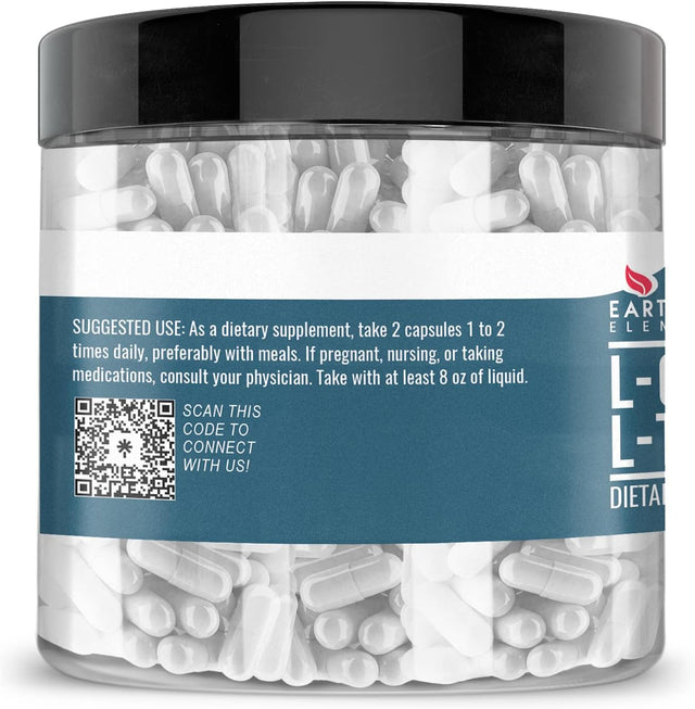 Earthborn Elements L-Carnitine Tartrate, 200 Capsules, No Magnesium or Rice Fillers, No Additives, Gluten-Free, Undiluted