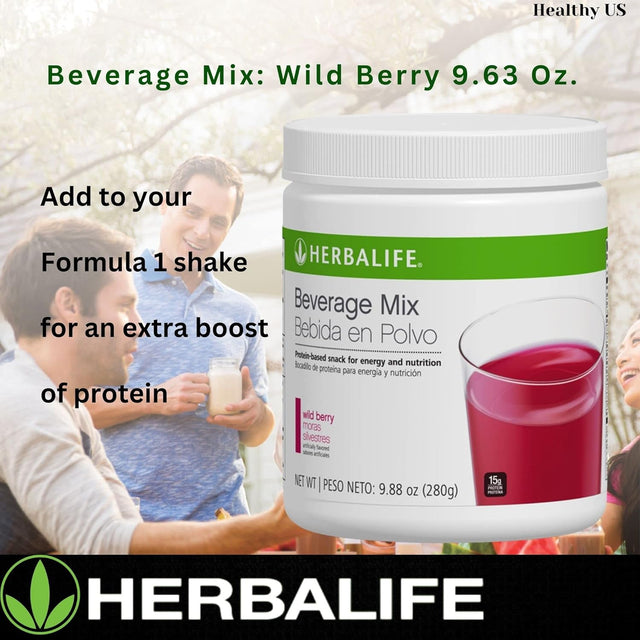 HERBALIFE Beverage Mix: Wild Berry 9.88 Oz.(280G) Protein-Based Snack for Energy and Nutrition, Helps Satisfy Hunger Cravings between Meals, 0 Sugar, Naturally Flavored