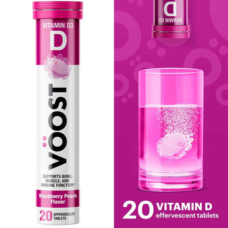 Voost Vitamin D Vitamin Supplement, Effervescent Vitamin Drink Tablet, Blackberry Peach, 20 Ct