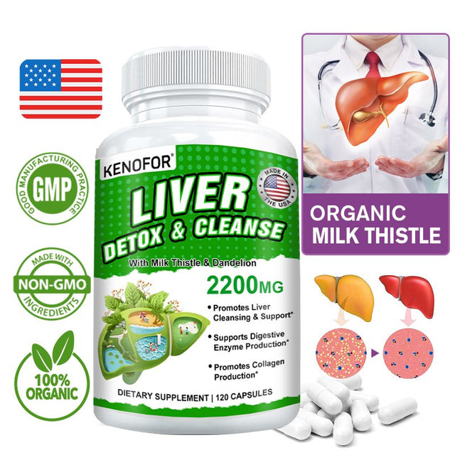 KENOFOR Liver Cleanse Detox & Repair for Liver Detoxification, Digestion and Cleansing - Liver Support Supplement with Milk Thistle, Turmeric, Ginger, Dandelion and More.