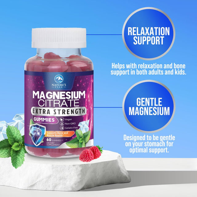 Magnesium Gummy - High Absorption Magnesium Citrate Supplement for Relax Support for Adults & Kids - Calm Magnesium Gummies Dietary Supplements - Bone Support & Heart Support - 60 Raspberry Gummies