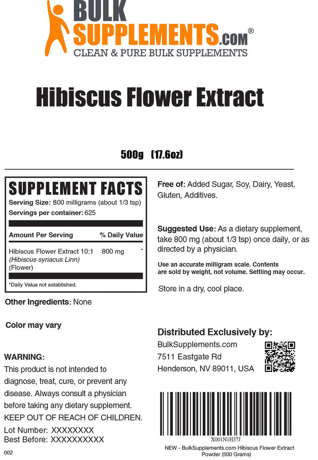 Bulksupplements.Com Hibiscus Flower Extract Powder - Hibiscus Powder for Hair Growth - Ayurvedic Powders for Hair Growth (500 Grams)