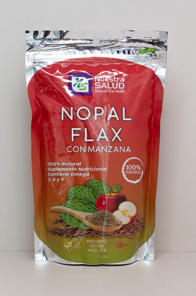 Nopal Flax - Manzana - Linaza plus Apple Flaxseed Fiber Dietary Supplement Powder Colon Cleanser Digestive Aid (454G)