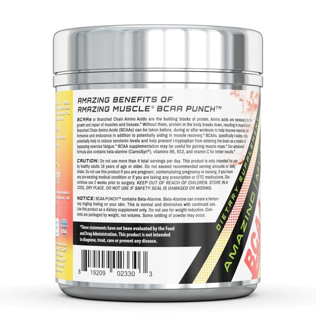 Amazing Muscle-Bcaa Punch - Advanced Formula with Bcaas, Carnosyn Beta Alanine, Taurine and More - Promotes Lean Muscle Mass,Strength & Power - 30 Servings (Cherry Lemonade)