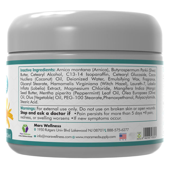 Mars Wellness MG+ Pain Cream - Extra Strength Magnesium and Arnica Cream - 4 OZ Tub - Sore Legs and Joints, Leg Cramps, Sports and Arthritis Pain Rub