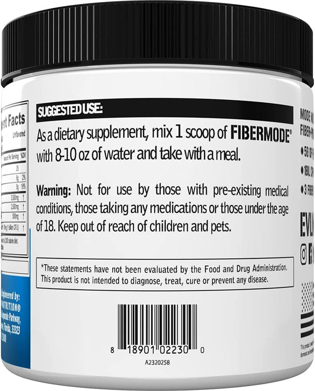 Evlution Nutrition Fibermode Fiber plus Probiotic - 5 Grams of Fiber, Digestive Health, 1 Billion CFU Probiotics, Immune Support, 30 Servings, Unflavored