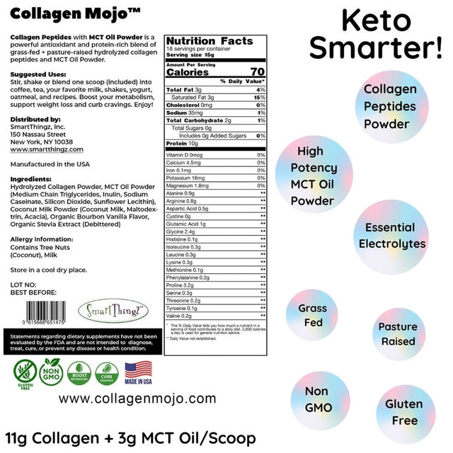 Keto Collagen Mojo Peptides Powder with MCT Oil - Creamer for Coffee, Shakes & Snacks - Pre & Post Workout - Curb Cravings - Promote Weight Loss - Hair, Skin, Nail & Joint Supplement - Vanilla