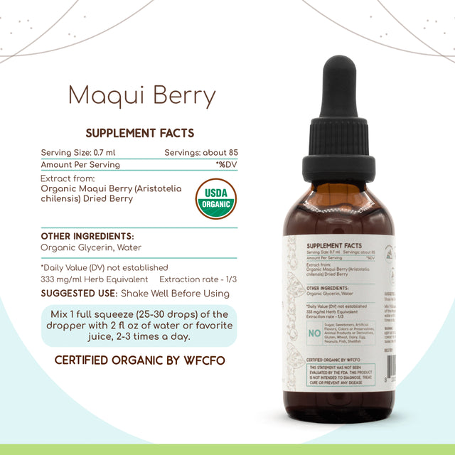 Maqui Berry Alcohol-Free Herbal Extract Tincture, Super-Concentrated Organic Maqui Berry (Aristotelia Chilensis) Dried Berry 2 Oz