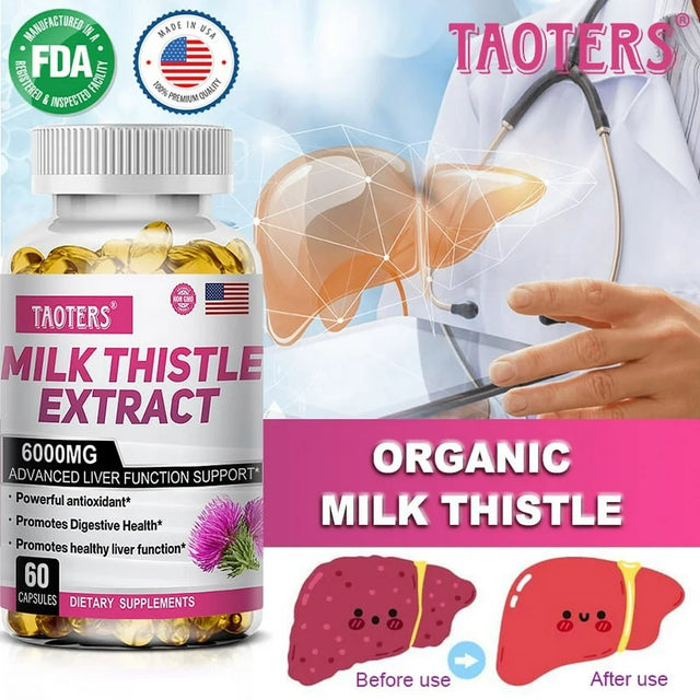 TAOTERS Milk Thistle Extract 6000 Mg Softgels, Advanced Liver Support, with Dandelion and Artichoke...-120Capsules