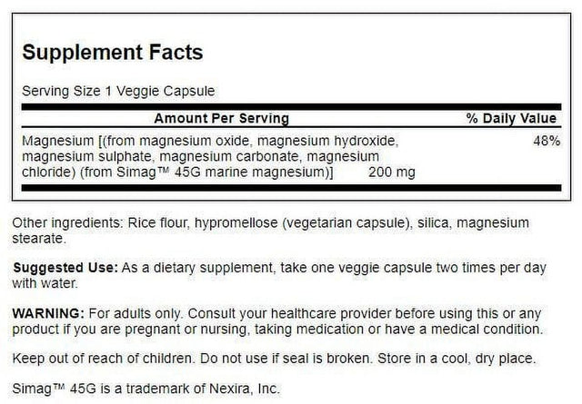 Swanson Marine Magnesium - Featuring Simag 200 Mg 60 Veg Caps 3 Pack