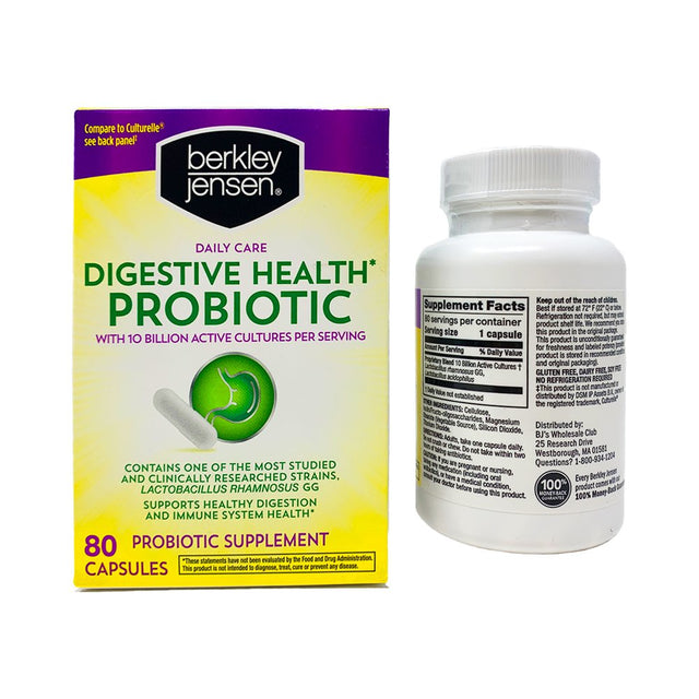 Berkley Jensen Daily Care Digestive Health Probiotic Supplement Capsules, 80 Ct.