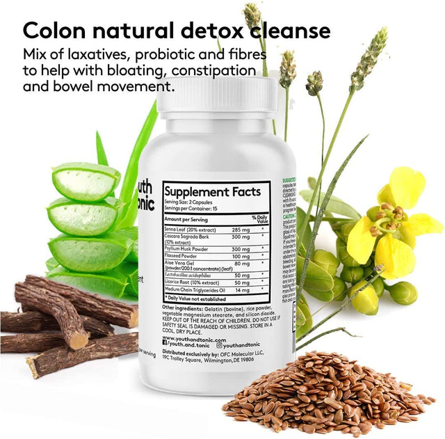 Youth & Tonic Colon and Kidney Flush for Whole Body Cleanse and Detox, 60 Pills for Women & Men