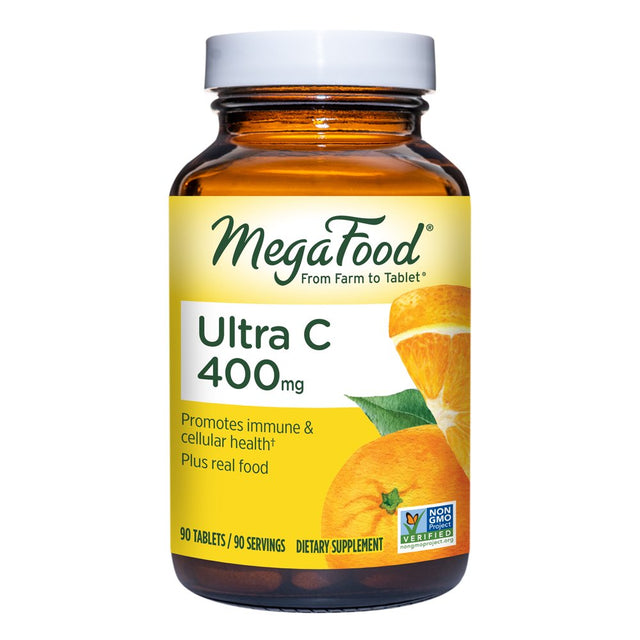 Megafood Ultra C-400 Mg - Immune Support Supplement and Support for Cellular Health with 400Mg Vitamin C plus Real Food - Vegan, Kosher, and Non-Gmo - Made without 9 Food Allergens - 90 Tabs