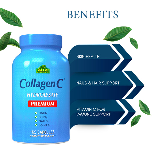 Collagenc Hydrolysate Premium Formula with Vitamin C - Nutritional Supplement with Vitamin C - Skin, Nails & Hair Rejuvenation, Supports Bone, Muscle Health - 120 Capsules