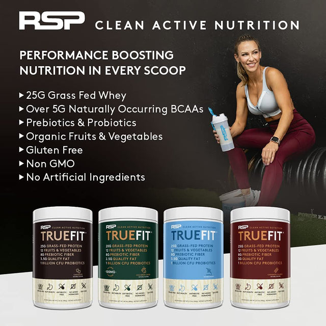 RSP Truefit - Whey Protein Powder Meal Replacement Shake, Grass Fed Whey + Organic Fruits & Veggies, Fiber & Probiotics, Non-Gmo, Gluten Free, Keto