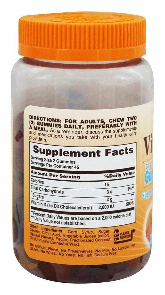 Sundown Naturals Vitamin D3 2000 IU Gummies, Strawberry, Orange, & Lemon Flavored 90 Ea (Pack of 4)