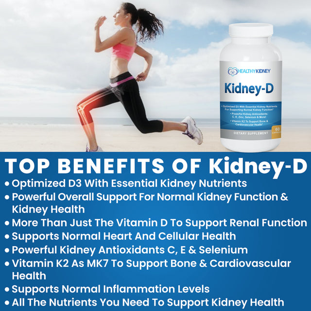 Healthy Kidney Kidney-D Kidney Supplement, Vitamin D3 for Kidney Support, 60 Capsules