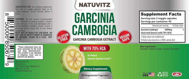 Garcinia Cambogia Extract 70% HCA – Vegan Friendly, Gluten Free, Non-Gmo Supports and Improves Digestion System, Metabolism Booster Pills 1600Mg (90 Count)