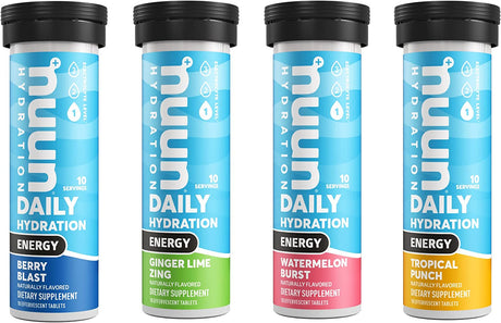 Nuun Energy: Caffeine, B Vitamins, Ginseng, Electrolyte Drink Tablets, Mixed Flavors, 10 Count (Pack of 4)