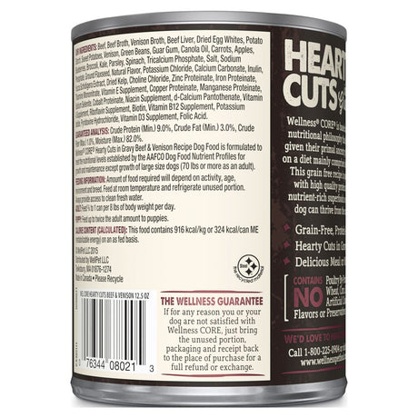 Wellness CORE Hearty Cuts Natural Wet Grain Free Canned Dog Food, Beef & Venison, 12.5-Ounce Can (Pack of 12)