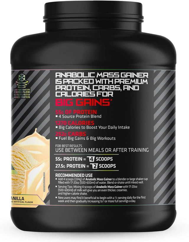 Supplements Anabolic Mass Vanilla, Sports Nutrition Weight Gainer Supplement, Whey Protein Concentrate, Whey Protein Isolate, Casein, Egg White Protein, MCT Derived from Coconut, 6 Pound