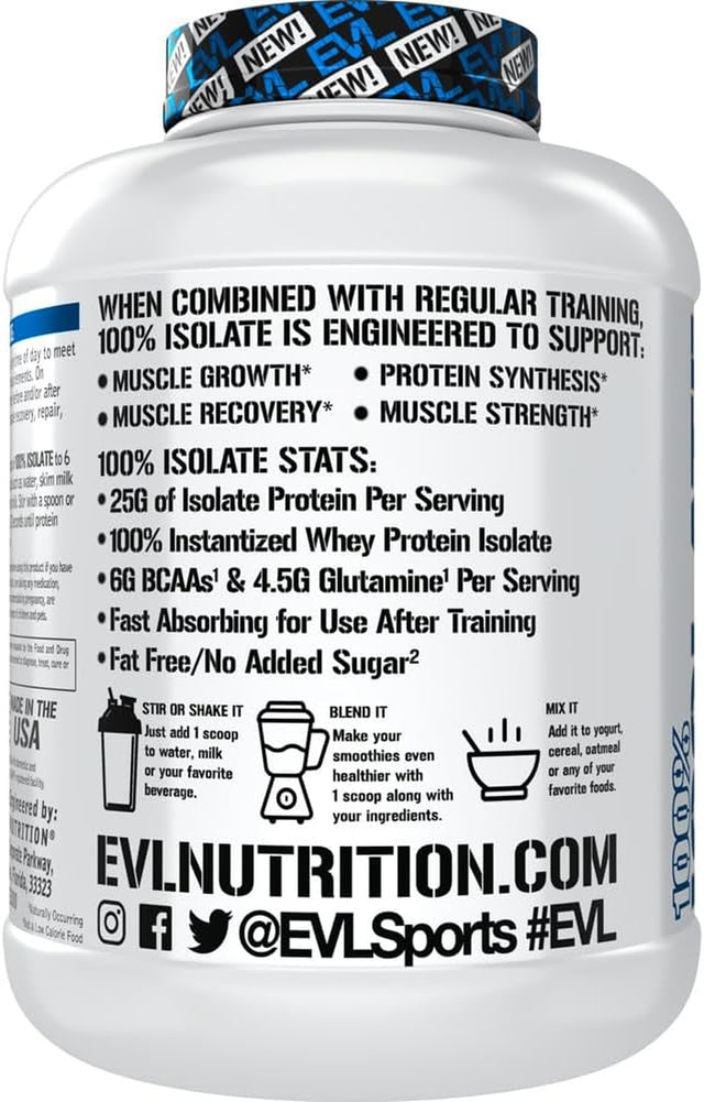 Evlution Nutrition 100% Isolate, Whey Isolate Protein Powder, 25 G of Fast Absorbing Protein, No Sugar Added, Low-Carb, Gluten-Free (Double Rich Chocolate, 5 LB)