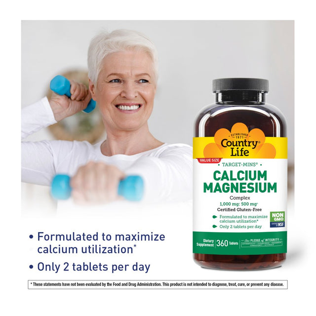 Country Life Target-Mins, Calcium-Magnesium Complex, 1,000 Mg , 360 Tablets (500 Mg per Tablet)