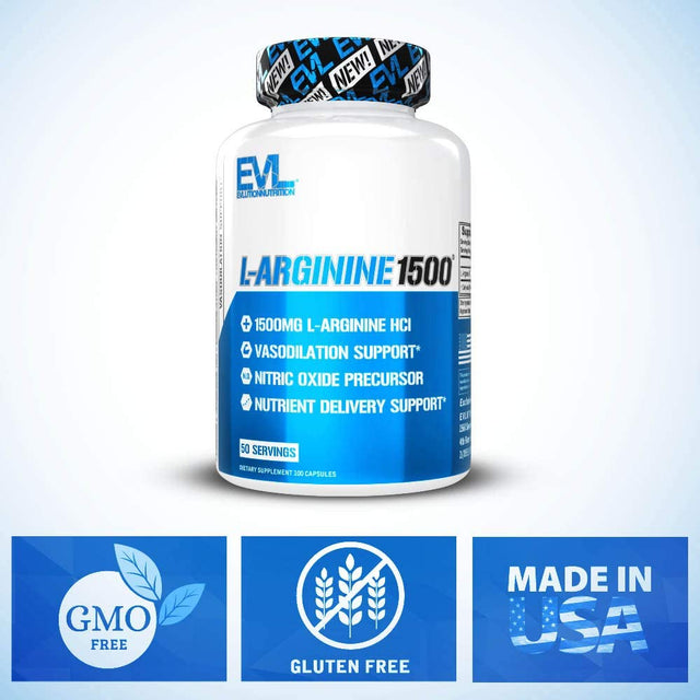 Evlution Nutrition Nitric Oxide Booster L-Arginine Supplement - High Potency Nitric Oxide Supplement with 1500Mg of L Arginine HCL for Enhanced Pumps Energy Muscle Growth and Vascularity NO Booster