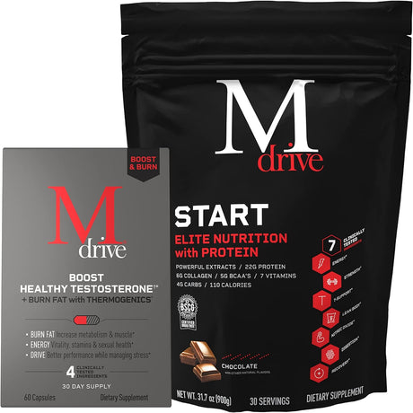 Mdrive Boost & Burn for Men Start Everyday Nutrition & Protein Powder - Natural Energy, Strength, Stress Relief, Lean Muscle, Digestion, Immune Health, Nitric Oxide and Recovery