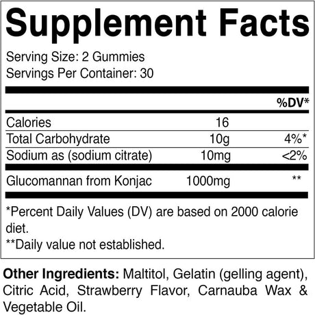 Vitamatic Sugar Free Glucomannan Gummies (Amorphophallus Konjac Root) - 1000Mg per Serving - Natural Strawberry Flavor - 60 Gummies