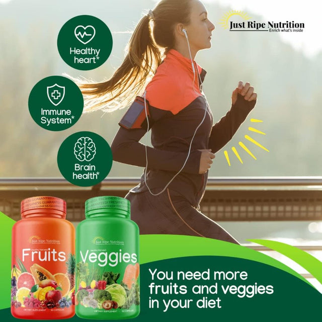 Just Ripe Nutrition Fruits and Veggies Supplement - 90 Fruit and 90 Vegetable Capsules - 100% Whole Natural Superfood - Filled with Vitamins and Minerals - Supports Energy Levels (4 Pack)