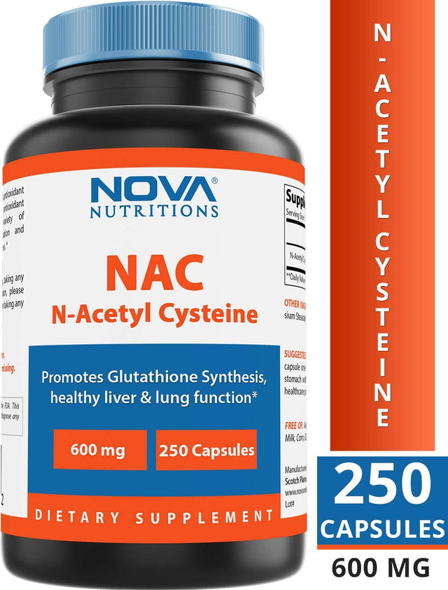 Nova Nutritions N-Acetyl L-Cysteine (NAC) 600Mg - 250 Capsules (Non-Gmo & Gluten Free)