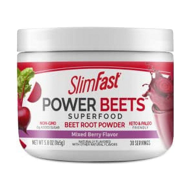 Beet Root Powder by Slimfast, Beets Powder Superfood, Fermented Vegetable Drink Mix, Keto & Paleo Friendly, Non GMO, Great Smoothie Mix- Power Beets Mixed Berry Flavor- 30 Servings (Pack of 1)