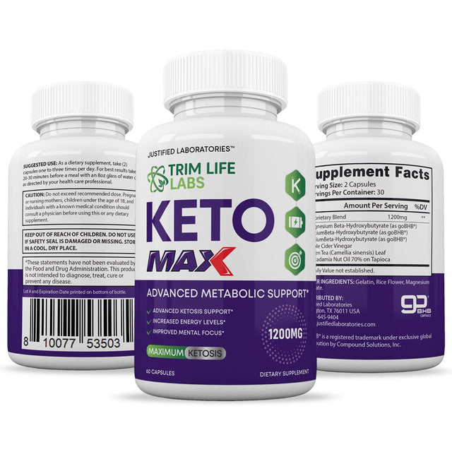 (2 Pack) Trim Life Labs Keto Max 1200MG Includes Gobhb Dietary Supplement 120 Capsules