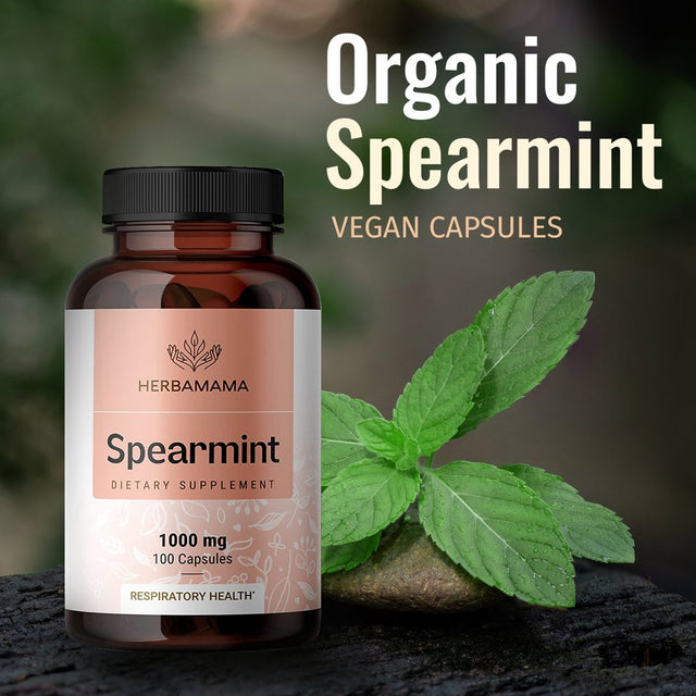 HERBAMAMA Spearmint Leaf - Organic Support for Respiratory & Digestive Health, 100 Caps