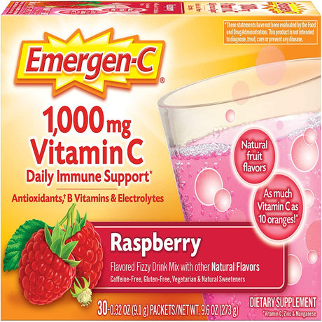 Emergen-C Vitamin C Fizzy Drink Mix Raspberry 1000 Mg 30 Packets Pack of 4