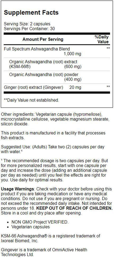 Youtheory Ashwagandha with KSM-66 Vegetarian Capsules, 60 Ct