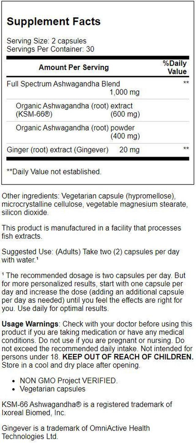 Youtheory Ashwagandha with KSM-66 Vegetarian Capsules, 60 Ct