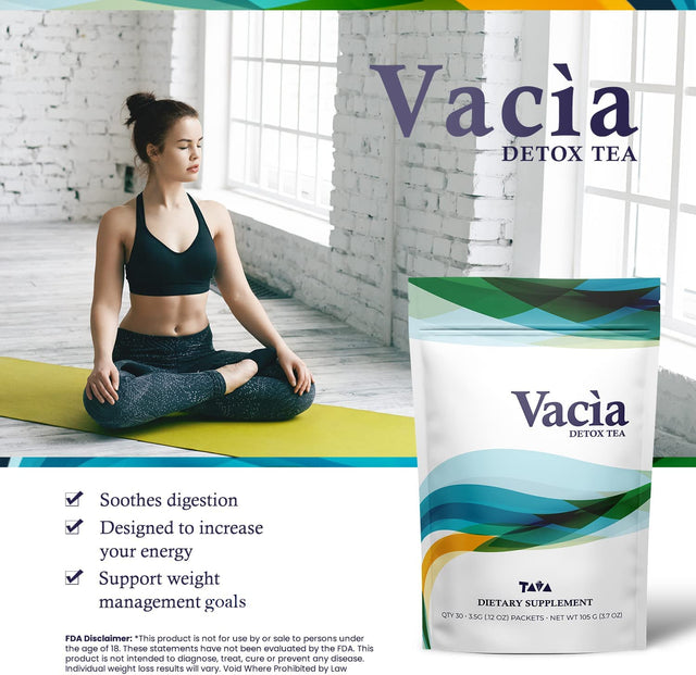 Vacia Detox Tea Supplement, Boosts Energy, Supports Joint Mobility and Immune System, Contains 30 Packets (3.5G per Pack)