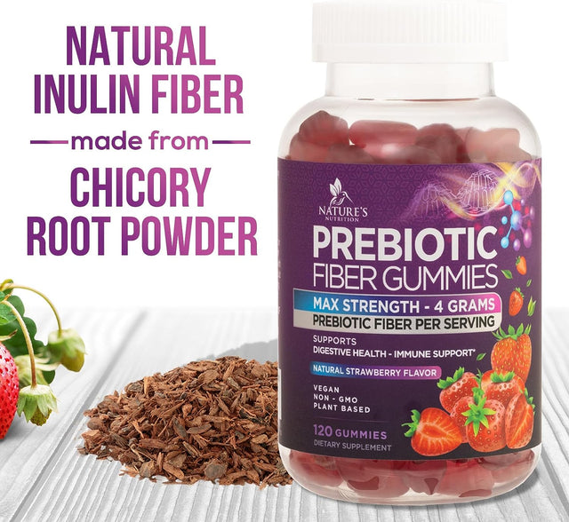 Nature'S Fiber Gummies 4G, Daily Prebiotic Gummy Fiber Supplement, Digestive Health Support - Supports Regularity & Digestion for Adults, Plant Based Soluble Fiber, Non-Gmo - 120 Gummies