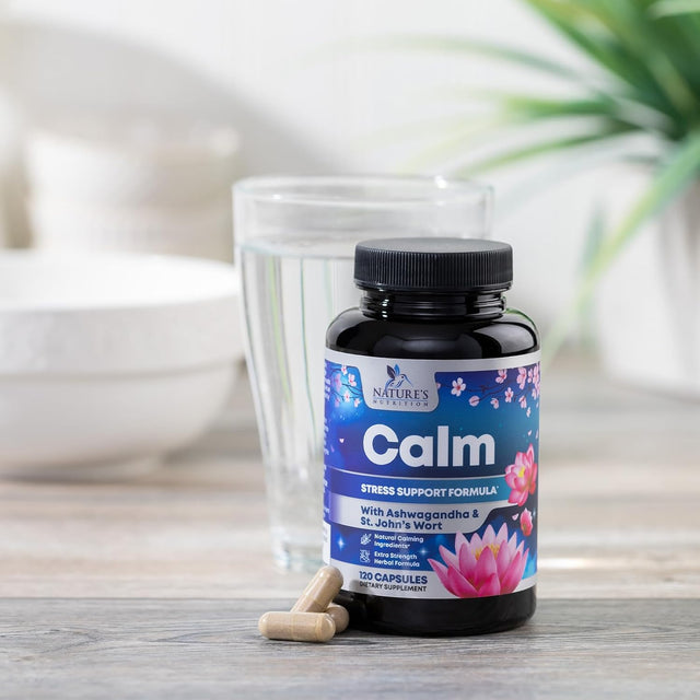 Nature'S Nutrition Calm & Stress Support Supplement - with Magnesium, Ashwagandha, 5-HTP, L-Theanine, GABA - Natural Stress & Immune Support to Relax, Focus, Unwind - Vegan & Non-Gmo - 120 Capsules