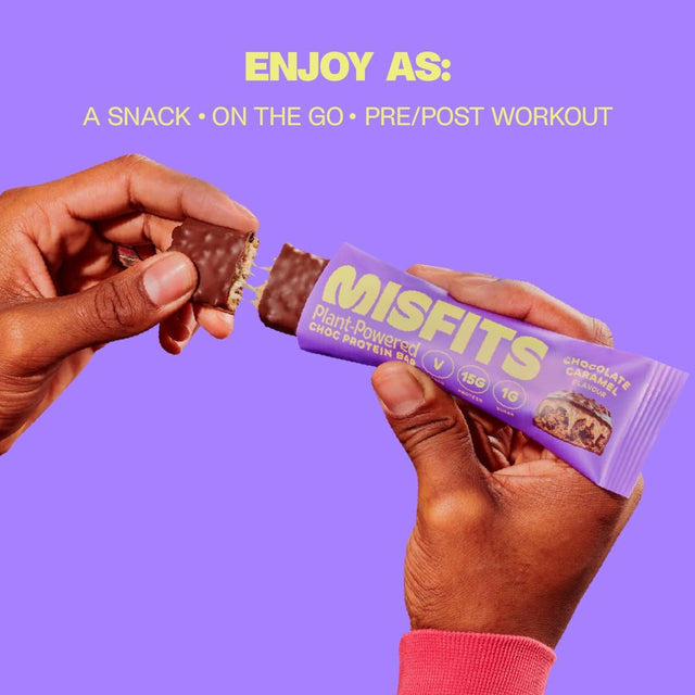 Misfits Vegan Protein Bar, Variety Pack, Plant Based Chocolate High Protein Snacks with 15G per Bar, Low Sugar, Low Carb, Gluten Free, Dairy Free, High Fiber, Non GMO, 4 Flavor 12 Pack