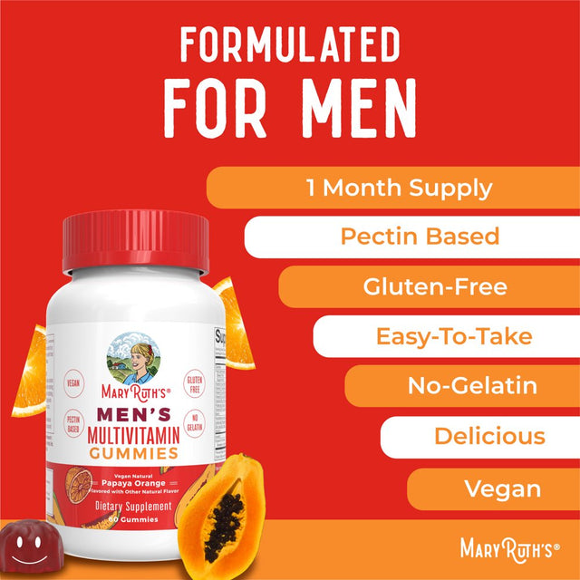 Maryruth Organics Men'S Multivitamin Gummies for Overall Wellness - Papaya Orange (60 Gummies)