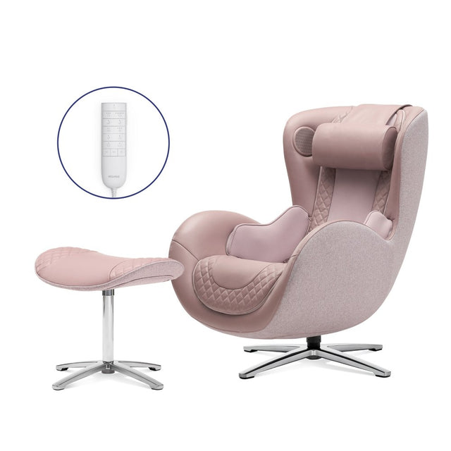 Classic Genuine Leather Massage Chair with Ottoman, Pale Rose