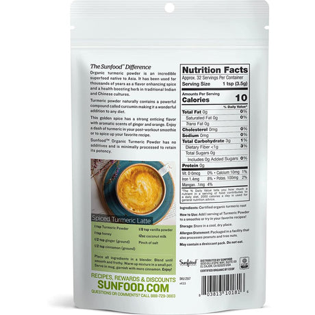 Sunfood Superfoods Organic Turmeric Root Powder Superfood with Curcumin, 4 Oz