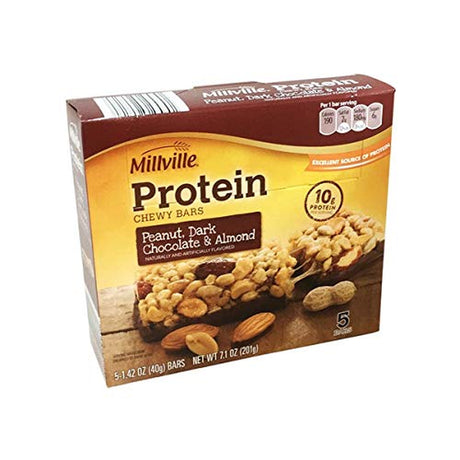 Millville Peanut, Dark Chocolate & Almond Protein Chewy Bars - 5 Ct.