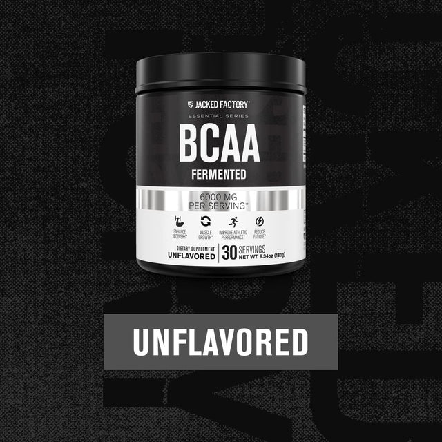 Jacked Factory BCAA Powder (Fermented) - 6G Branched Chain Essential Amino Acid Supplement for Improved Muscle Recovery, Reduced Fatigue, Increased Strength & Muscle Growth - 30 Servings, Unflavored